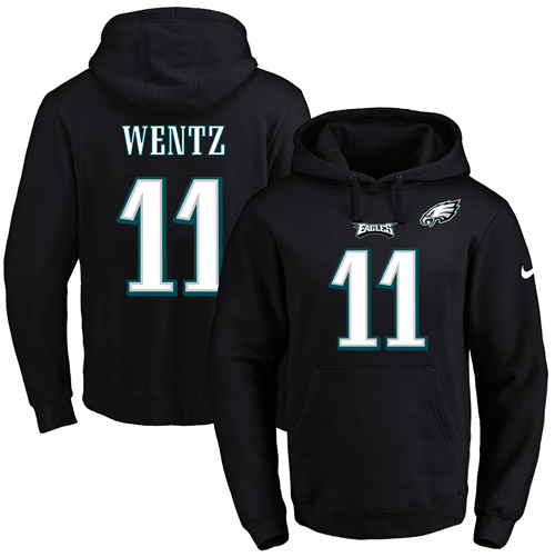Nike Eagles #11 Carson Wentz Black Name & Number Pullover NFL Hoodie - Click Image to Close
